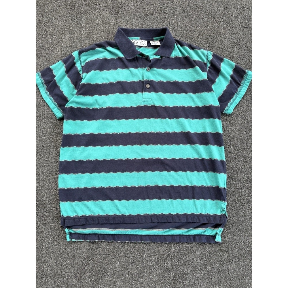 Vintage Aggio Turquoise‎ and Black Striped Polo Shirt Men's small